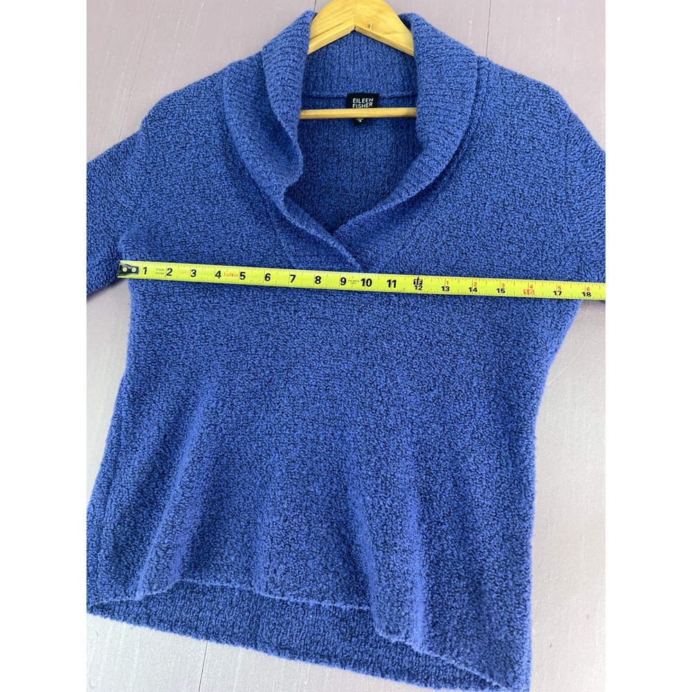 Eileen Fisher Purple Blue Merino Wool Cashmere Shawl Collar Boucle Sweater Small - Picture 7 of 11